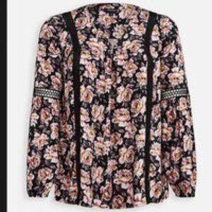 TWILL WOVEN LACE TRIM TUNIC TOP